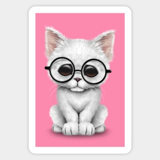 Cute White Kitten Wearing Eye Glasses Sticker